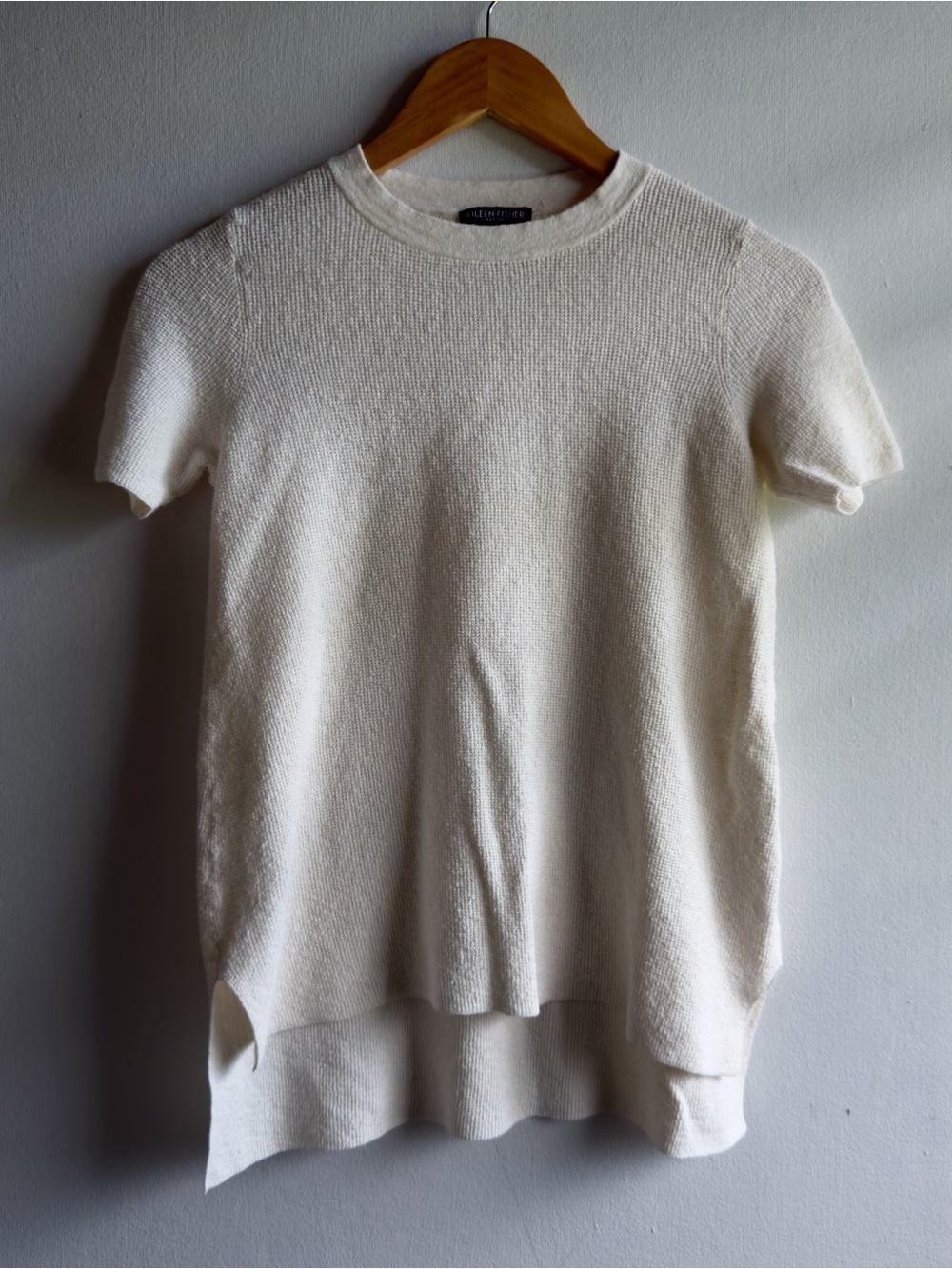 ⁠Eileen Fisher Organic Linen Short Sleeve Knit Sweater Cream PP⁠
